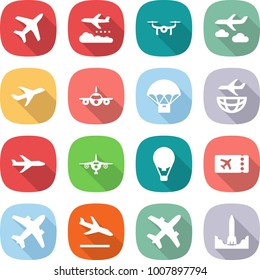 flat vector icon set - plane vector, weather management, drone, journey, parachute delivery, shipping, air ballon, ticket, airplane, arrival, rocket start