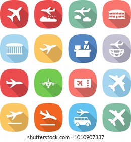 flat vector icon set - plane vector, weather management, journey, airport building, customs control, shipping, ticket, airplane, departure, arrival, transfer