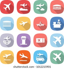 flat vector icon set - plane vector, weather management, journey, airport building, customs control, shipping, tower, ticket, airplane, departure, arrival, transfer
