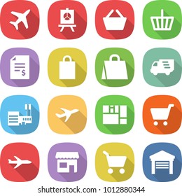 flat vector icon set - plane vector, presentation, basket, account balance, shopping bag, delivery, mall, consolidated cargo, cart, shop, garage