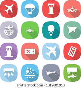 flat vector icon set - plane vector, parachute, airport tower, shipping, air ballon, deltaplane, ticket, airplane, inflatable mattress, conditioning, filter, blower, hand dryer