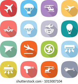 flat vector icon set - plane vector, parachute, ambulance helicopter, delivery, shipping, air ballon, deltaplane, arrival, cooler fan, conditioning, hair dryer, blower