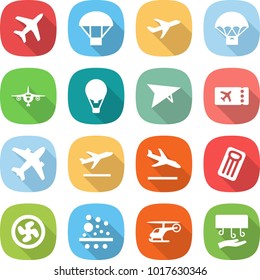 flat vector icon set - plane vector, parachute, delivery, air ballon, deltaplane, ticket, airplane, departure, arrival, inflatable mattress, cooler fan, filter, helicopter, hand dryer