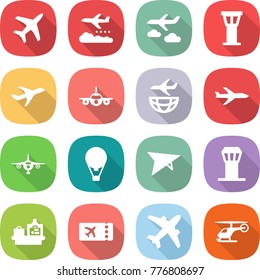 flat vector icon set - plane vector, weather management, journey, airport tower, shipping, air ballon, deltaplane, baggage checking, ticket, airplane, helicopter