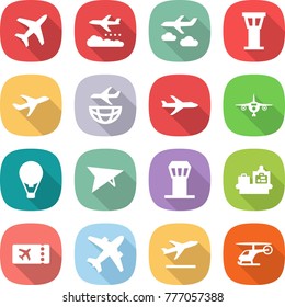 flat vector icon set - plane vector, weather management, journey, airport tower, shipping, air ballon, deltaplane, baggage checking, ticket, airplane, departure, helicopter