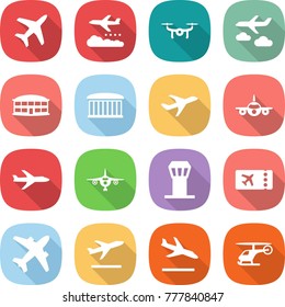 flat vector icon set - plane vector, weather management, drone, journey, airport building, tower, ticket, airplane, departure, arrival, helicopter