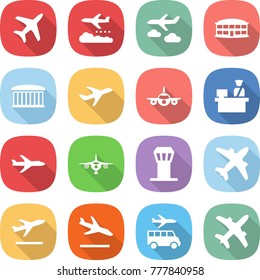 flat vector icon set - plane vector, weather management, journey, airport building, customs control, tower, airplane, departure, arrival, transfer