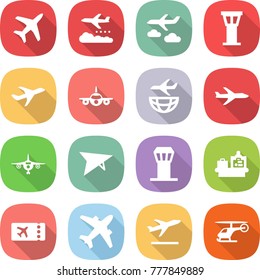 flat vector icon set - plane vector, weather management, journey, airport tower, shipping, deltaplane, baggage checking, ticket, airplane, departure, helicopter