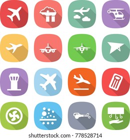 flat vector icon set - plane vector, factory filter, journey, ambulance helicopter, deltaplane, airport tower, airplane, arrival, inflatable mattress, cooler fan, blower, hand dryer