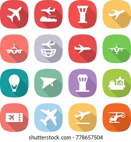 flat vector icon set - plane vector, weather management, airport tower, shipping, air ballon, deltaplane, baggage checking, ticket, airplane, departure, helicopter