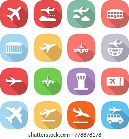 flat vector icon set - plane vector, weather management, journey, airport building, shipping, tower, ticket, airplane, departure, arrival, transfer