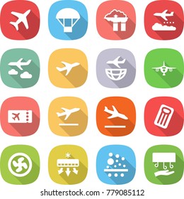 flat vector icon set - plane vector, parachute, factory filter, weather management, journey, shipping, ticket, departure, arrival, inflatable mattress, cooler fan, air conditioning, hand dryer