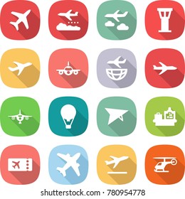 flat vector icon set - plane vector, weather management, journey, airport tower, shipping, air ballon, deltaplane, baggage checking, ticket, airplane, departure, helicopter