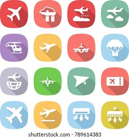 flat vector icon set - plane vector, factory filter, weather management, journey, ambulance helicopter, parachute delivery, shipping, deltaplane, ticket, airplane, departure, air conditioning