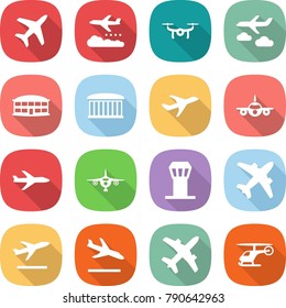 flat vector icon set - plane vector, weather management, drone, journey, airport building, tower, airplane, departure, arrival, helicopter