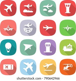 flat vector icon set - plane vector, weather management, journey, airport tower, shipping, air ballon, deltaplane, baggage checking, ticket, airplane, departure, helicopter