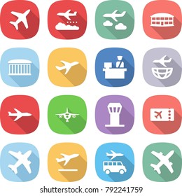 flat vector icon set - plane vector, weather management, journey, airport building, customs control, shipping, tower, ticket, airplane, departure, transfer