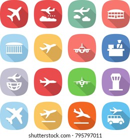 flat vector icon set - plane vector, weather management, journey, airport building, customs control, shipping, tower, airplane, departure, arrival, transfer