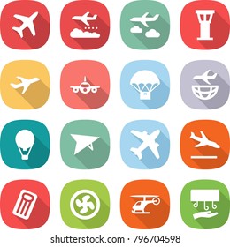 flat vector icon set - plane vector, weather management, journey, airport tower, parachute delivery, shipping, air ballon, deltaplane, airplane, arrival, inflatable mattress, cooler fan, helicopter