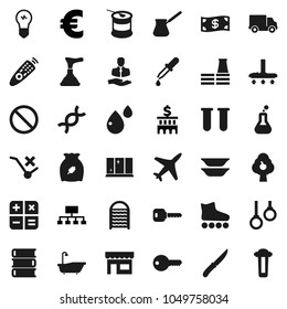 Flat vector icon set - plunger vector, vacuum cleaner, bath, washboard, shining window, knife, turk coffee, plates, cereal, book, bank building, hierarchy, euro sign, roller Skates, sports nutrition