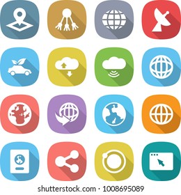 flat vector icon set - pointer vector, share, globe, satellite antenna, eco car, cloud service, wireless, delivery, earth, passport, orbit, browser window