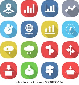 flat vector icon set - pointer vector, graph, stopwatch, globe connect, up, lightning, cloud service, wireless, signpost, route, package
