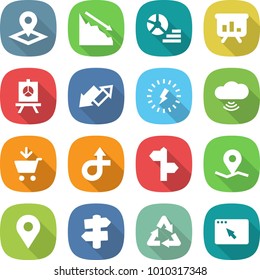 flat vector icon set - pointer vector, crisis, diagram, presentation, up down arrow, lightning, cloud wireless, add to cart, trip, signpost, geo pin, recycle, browser window