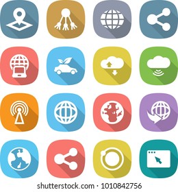 flat vector icon set - pointer vector, share, globe, notebook, eco car, cloud service, wireless, antenna, delivery, earth, orbit, browser window