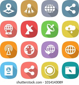 flat vector icon set - pointer vector, share, globe, notebook, satellite antenna, cloud service, delivery, passport, orbit, browser window