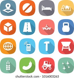 flat vector icon set - pointer vector, pill, hospital bed, project, 3d, road, plane, heavy, globe, mobile phone, hammer, bbq, spike, eggplant, tractor, shining