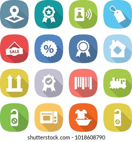 flat vector icon set - pointer vector, medal, pass card, label, sale, percent, smart house, cargo top sign, bar code, train, do not distrub, grill oven, handle washing