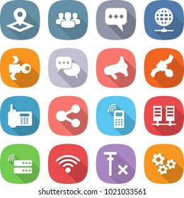 flat vector icon set - pointer vector, group, message, globe connect, satellite, discussion, megafon, phone, share, mobile, server, wireless, no signal, gears