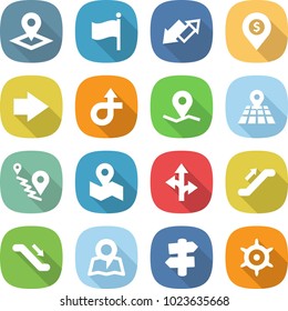 flat vector icon set - pointer vector, flag, up down arrow, dollar pin, right, trip, geo, map, route, escalator, signpost, handwheel