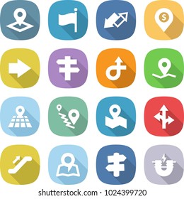 flat vector icon set - pointer vector, flag, up down arrow, dollar pin, right, singlepost, trip, geo, map, route, escalator, signpost, electric magnet