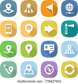flat vector icon set - pointer vector, share, flag, globe connect, phone wireless, dollar pin, right arrow, lighthouse, geo, location details, map, route, compass, reload