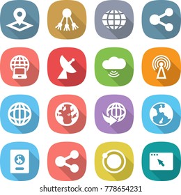 flat vector icon set - pointer vector, share, globe, notebook, satellite antenna, cloud wireless, delivery, earth, passport, orbit, browser window