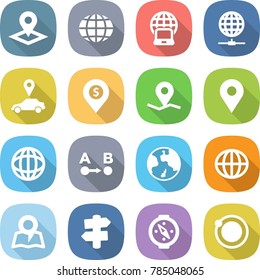 flat vector icon set - pointer vector, globe, notebook, connect, car, dollar pin, geo, route a to b, earth, map, signpost, compass, orbit