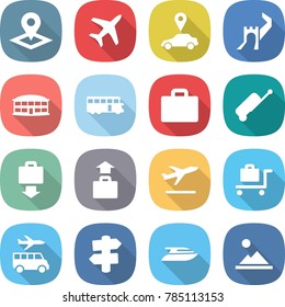 flat vector icon set - pointer vector, plane, car, greate wall, airport building, bus, suitcase, baggage get, departure, trolley, transfer, signpost, yacht, landscape