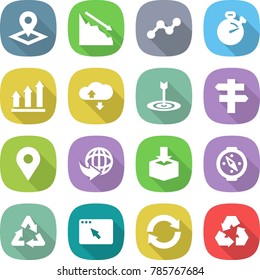 flat vector icon set - pointer vector, crisis, graph, stopwatch, up, cloud service, target, singlepost, geo pin, delivery, package, compass, recycle, browser window, reload, recycling