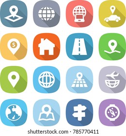 flat vector icon set - pointer vector, globe, notebook, car, dollar pin, home, road, geo, map, plane shipping, earth, signpost, compass