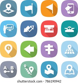 flat vector icon set - pointer vector, flag, touch, presentation, up down arrow, market scales, dollar pin, left, singlepost, map, route a to b