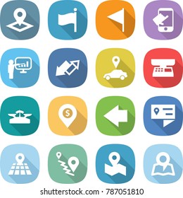 flat vector icon set - pointer vector, flag, touch, presentation, up down arrow, car, market scales, dollar pin, left, location details, map, route