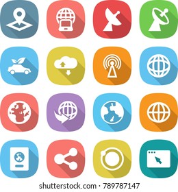 flat vector icon set - pointer vector, notebook globe, satellite antenna, eco car, cloud service, delivery, earth, passport, share, orbit, browser window
