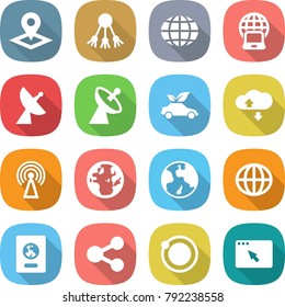 flat vector icon set - pointer vector, share, globe, notebook, satellite antenna, eco car, cloud service, earth, passport, orbit, browser window