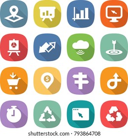 flat vector icon set - pointer vector, presentation, graph, monitor arrow, up down, cloud wireless, target, add to cart, dollar pin, singlepost, trip, stopwatch, recycle, browser window, recycling