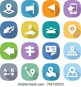 flat vector icon set - pointer vector, flag, touch, up down arrow, car, scales, dollar pin, left, singlepost, location details, map, route a to b