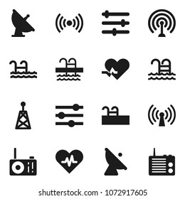 Flat vector icon set - pool vector, satellite antenna, heart pulse, equalizer, wireless, radio