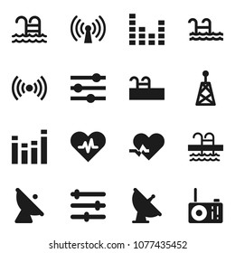 Flat vector icon set - pool vector, satellite antenna, equalizer, heart pulse, wireless, radio