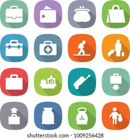 flat vector icon set - portfolio vector, wallet, purse, shopping bag, doctor, case, tourist, passenger, suitcase, baggage checking, get, flour, fertilizer, trash