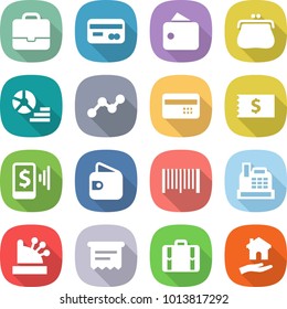 flat vector icon set - portfolio vector, card, wallet, purse, diagram, graph, credit, receipt, mobile pay, bar code, cashbox, atm, suitcase, housing